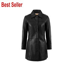 Lambskin Leather Car Coat - 3/4 Length Overcoat
